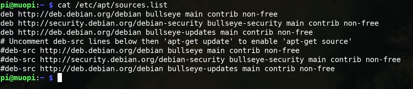 Вывод терминала: содержимое /etc/apt/sources.list