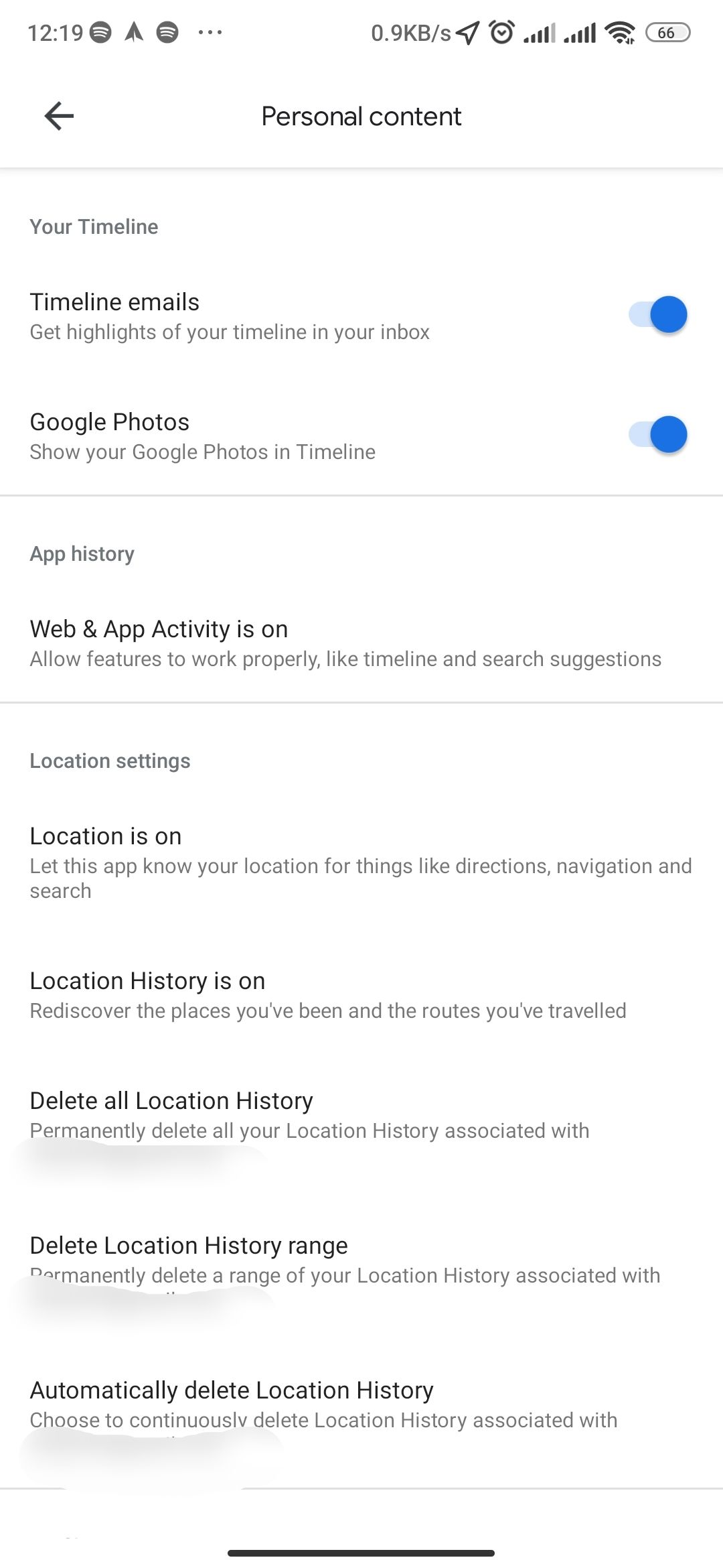 Опции настроек местоположения в Google Maps