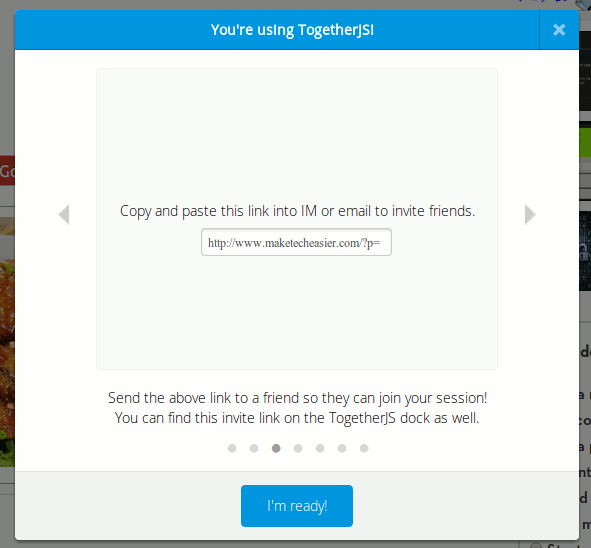 Экран с ссылкой для приглашения участников в сессию TogetherJS