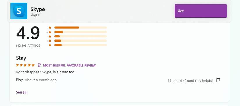 Skype доступен в Microsoft Store с высокой оценкой пользователей