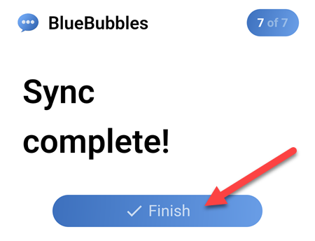 Нажмите Finish по окончании синхронизации