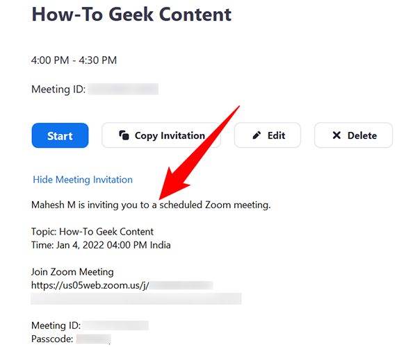 Нажмите «Show Meeting Invitation» в правой панели.
