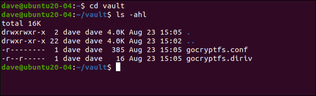 Содержимое каталога vault с файлами конфигурации gocryptfs