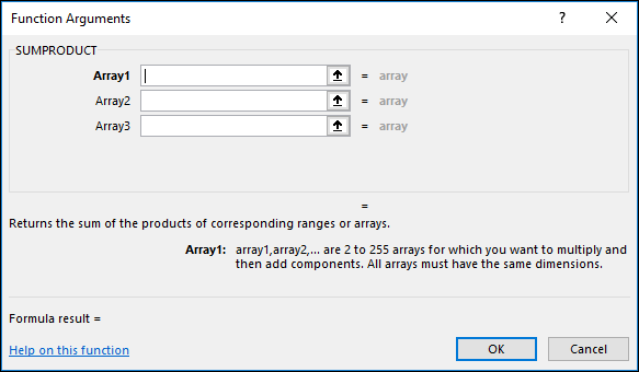 Окно Аргументы функции