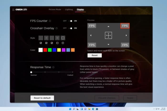 Включить прицел в OMEN Gaming Hub