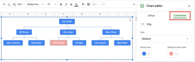 Настройка организационной диаграммы в Google Sheets