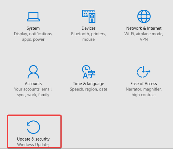 Параметры Обновление и безопасность