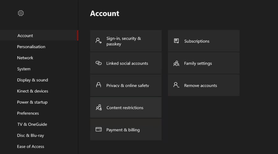 Настройки Xbox