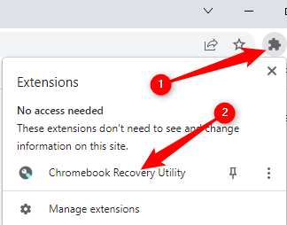 Открыть список расширений и запустить Chromebook Recovery Utility