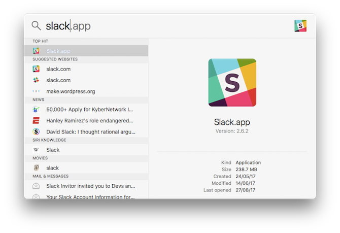 поиск Spotlight и запуск приложений через Command + Space