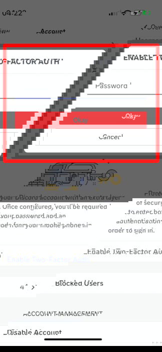 Поле ввода пароля при настройке 2FA в Discord