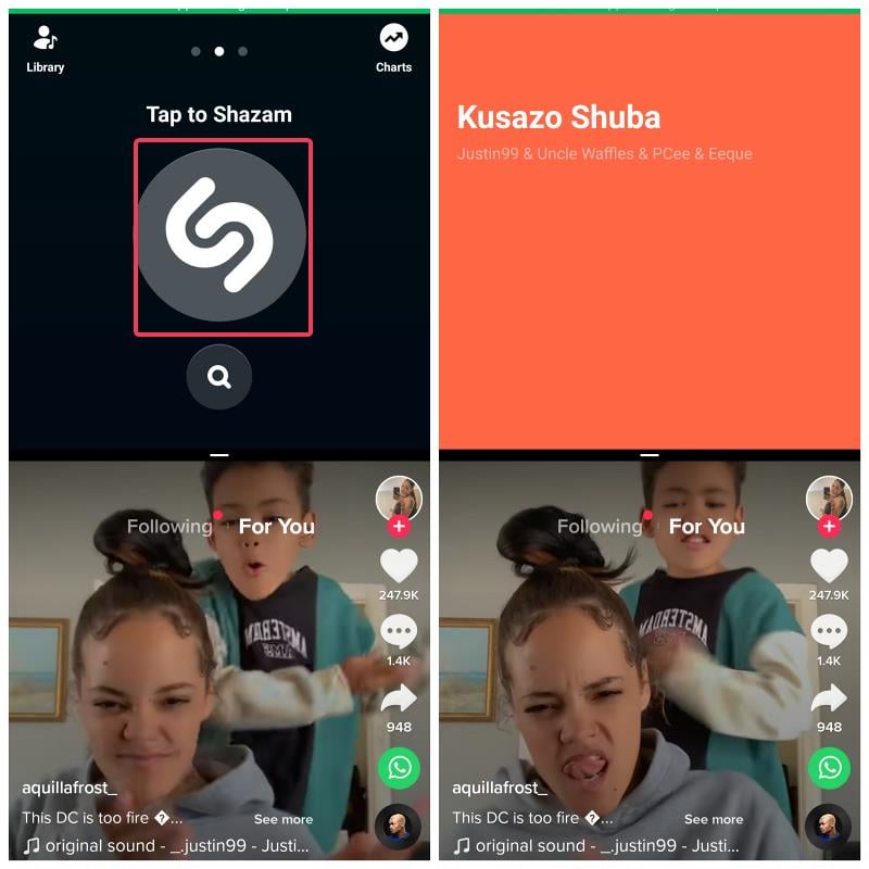 Shazam распознаёт музыку из ролика TikTok