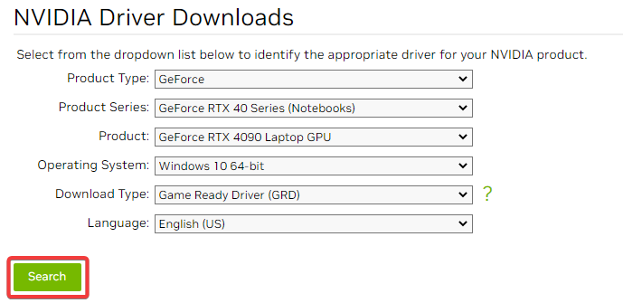 Поиск драйверов на сайте NVIDIA