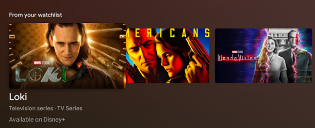 Интерфейс Списка для просмотра на вкладке Обзор Android TV.