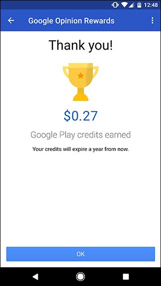 Экран с суммой вознаграждения после завершения опроса