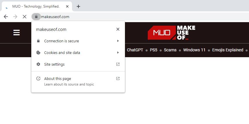 Пункт настройки сайта в Chrome