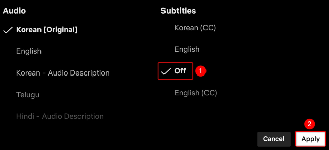 Выберите «Off» и нажмите «Apply».