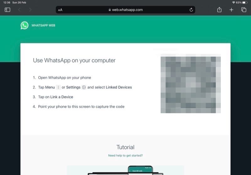 WhatsApp Web в Safari на iPad