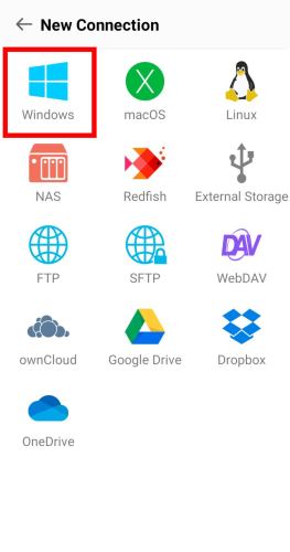 Скриншот: выбор типа подключения «Windows»
