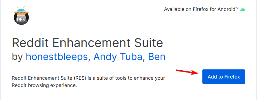 Кнопка «Добавить в Firefox» для Reddit Enhancement Suite