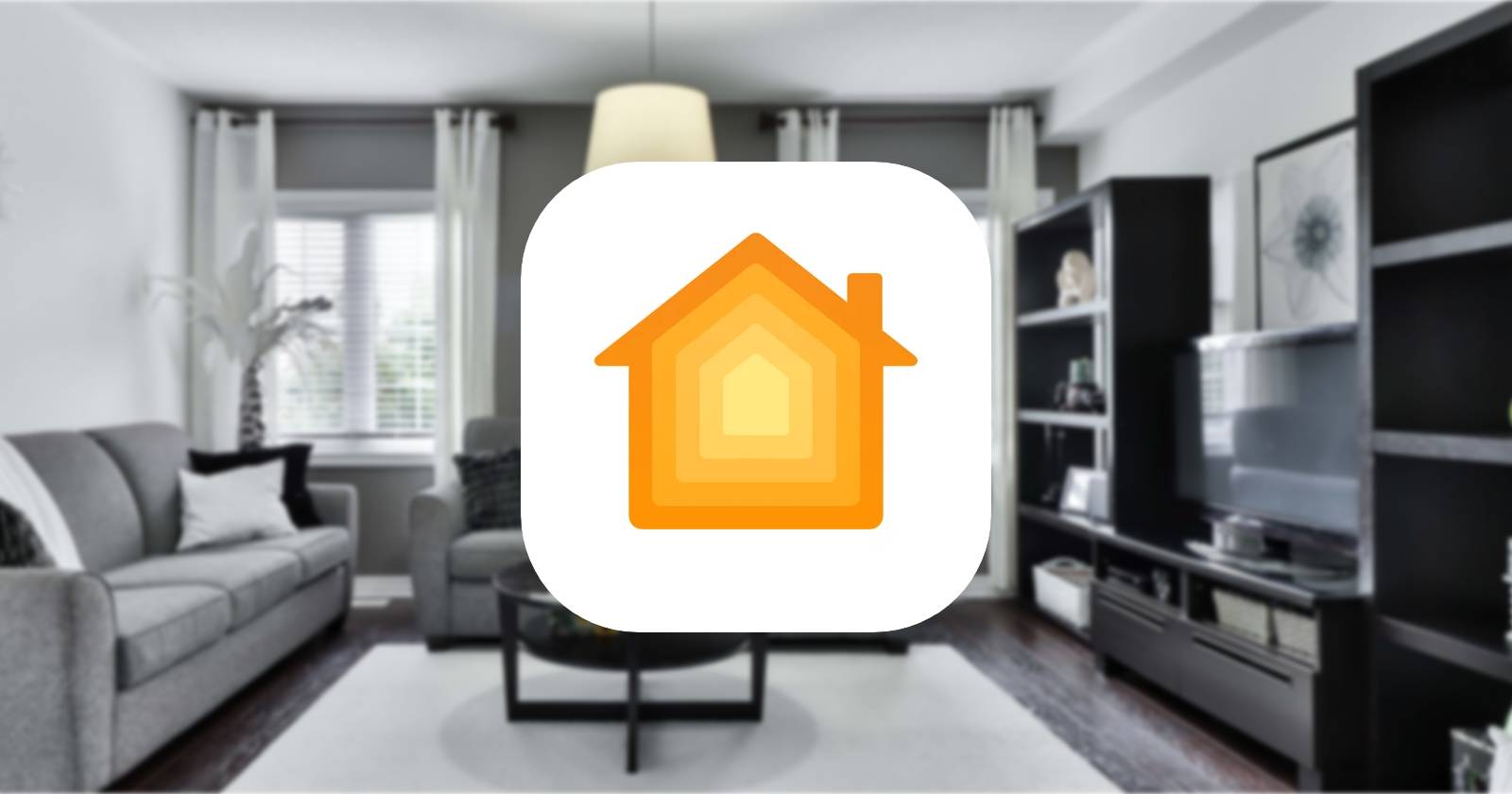 Логотип HomeKit на фоне гостиной