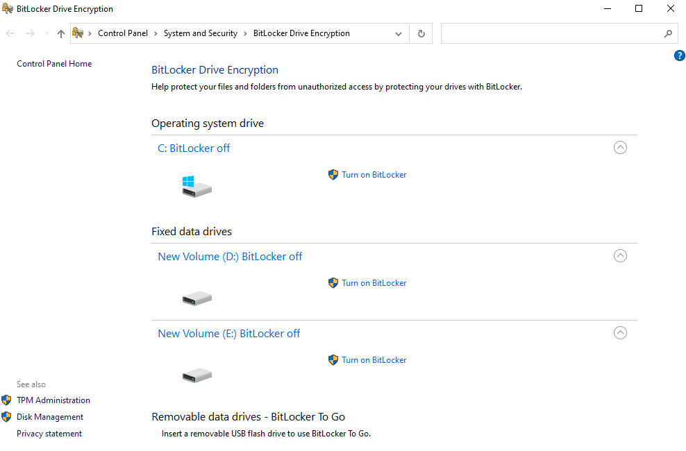 bitlocker control panel