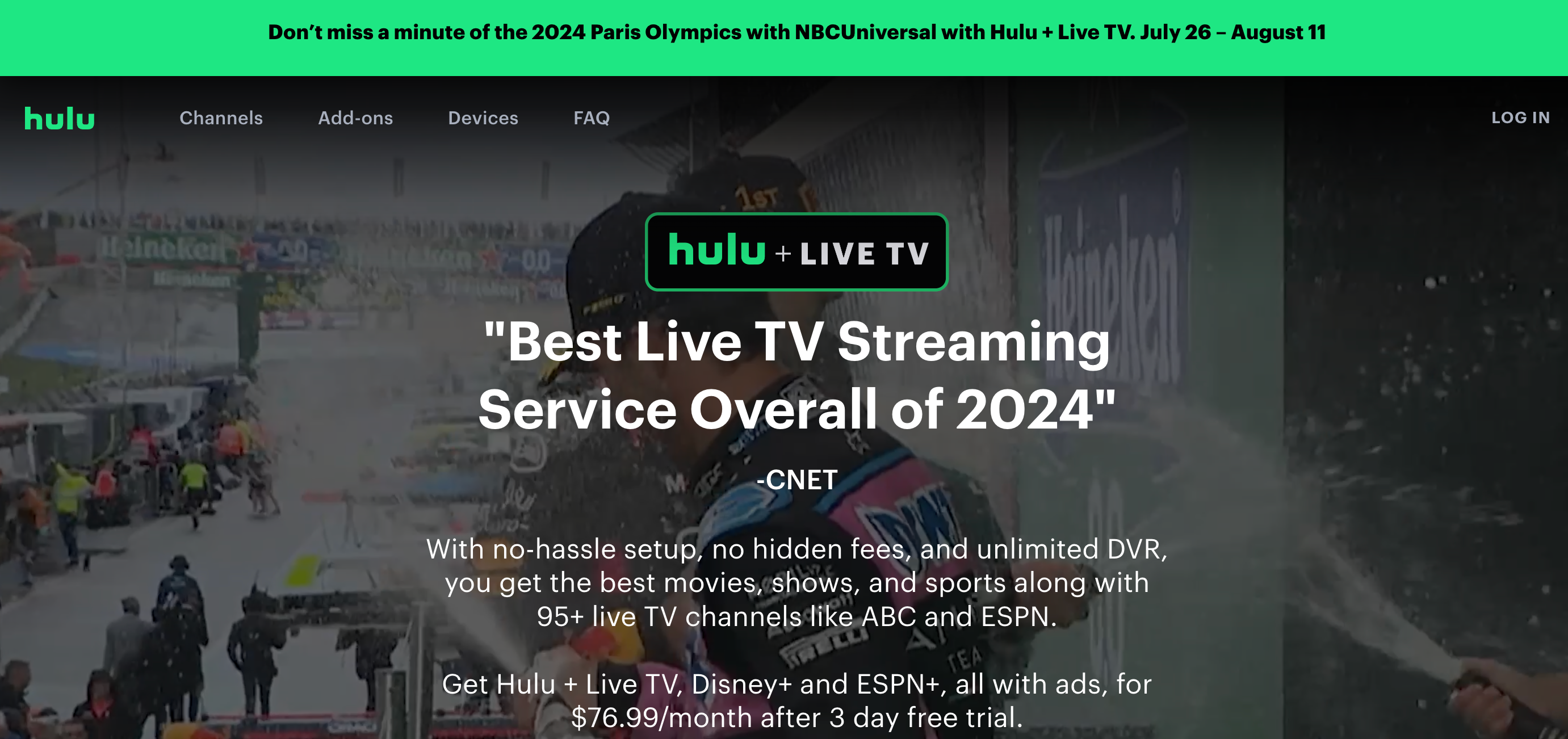 Главная страница Hulu + Live TV