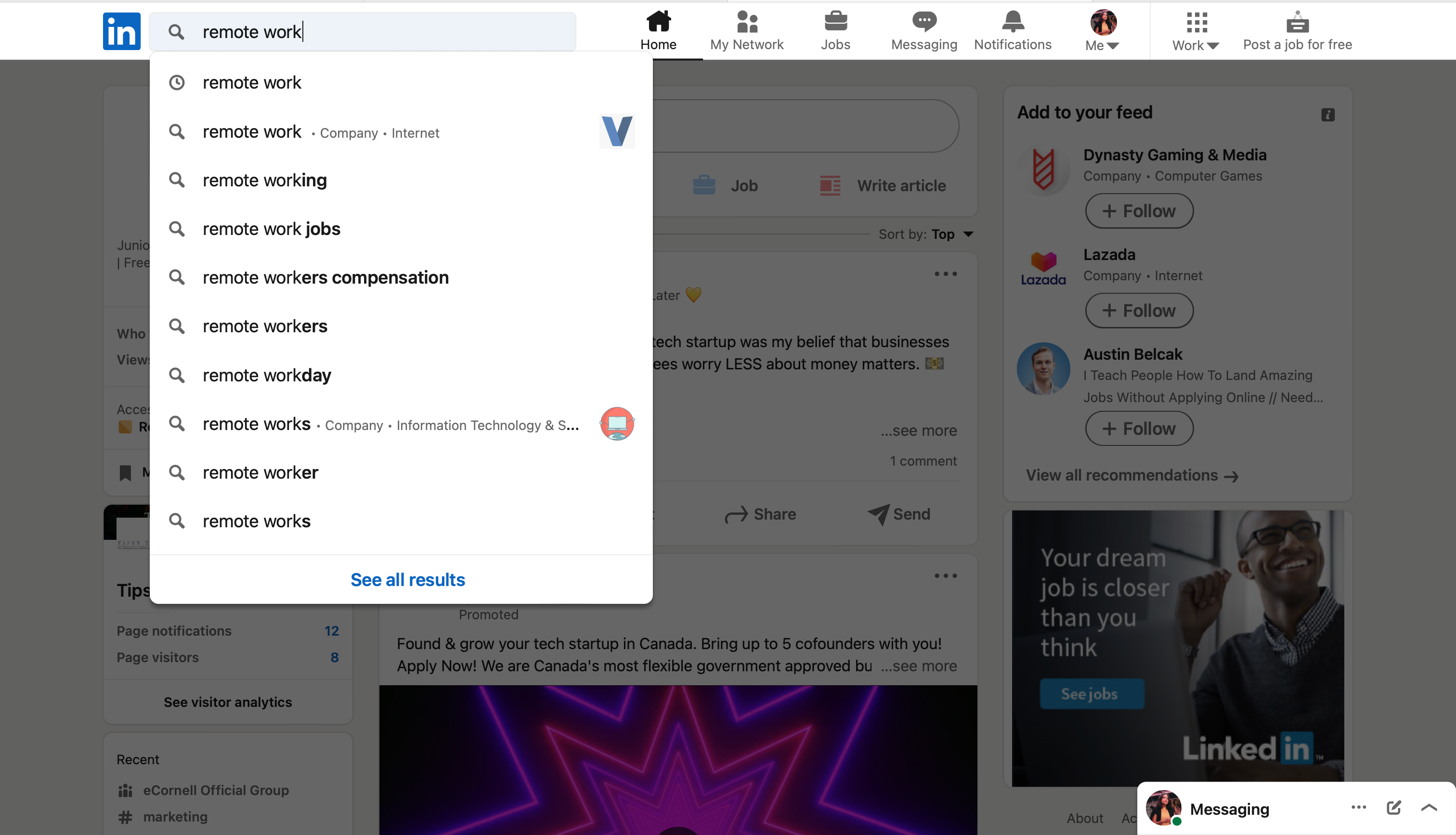 Поиск удалённой работы на LinkedIn