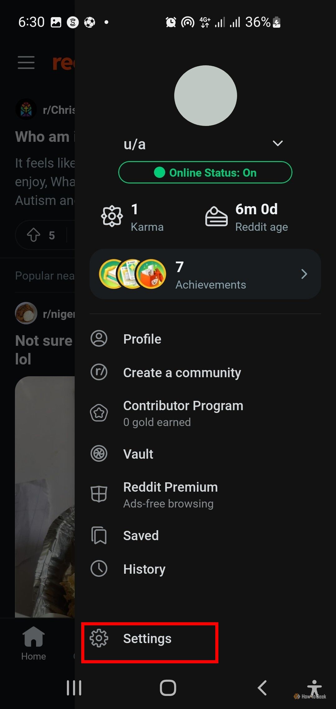 Страница профиля в мобильном приложении Reddit