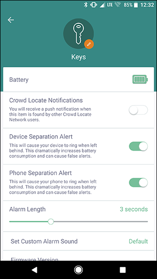 Экран опций уведомлений в Trackr