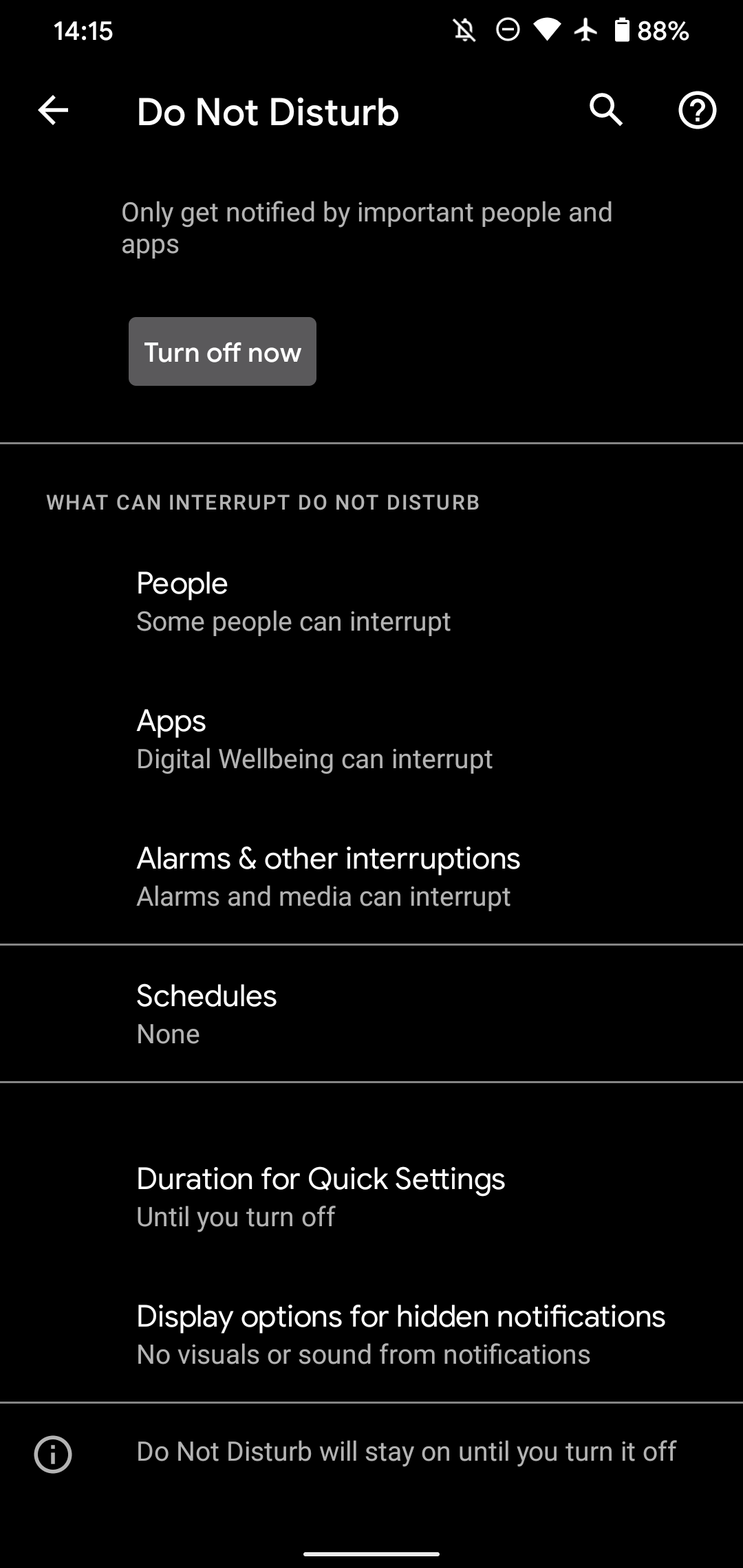 Android Do Not Disturb Settings