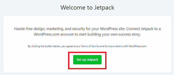 Экран подключения Jetpack к аккаунту WordPress.com