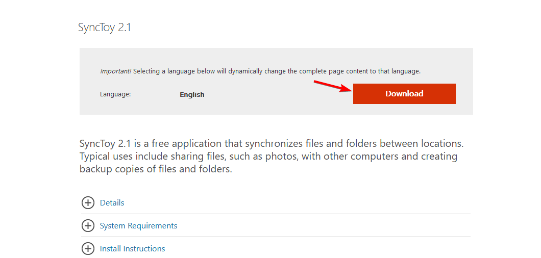 кнопка загрузки SyncToy в Internet Archive