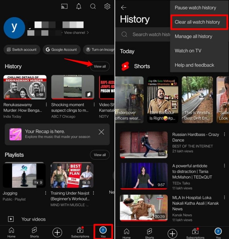 Очистка истории просмотров YouTube — кнопка 'Очистить'