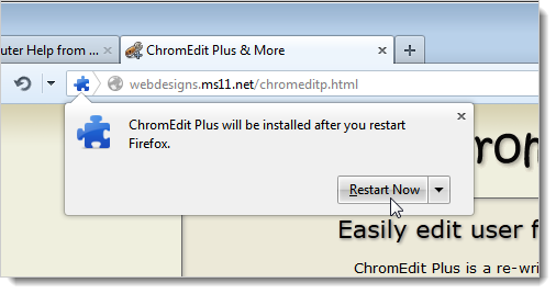 Перезапуск Firefox после установки