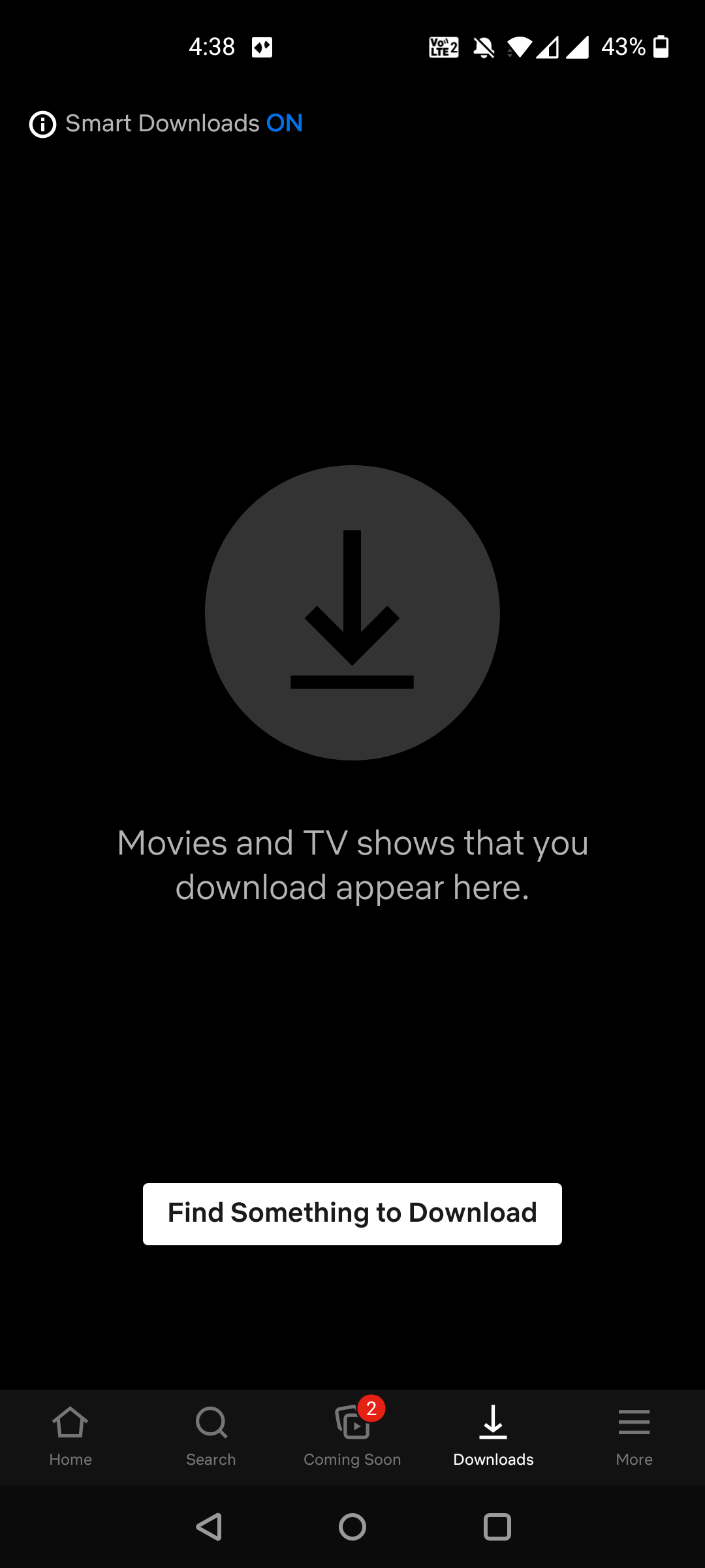 Экран поиска загружаемого контента в приложении Netflix