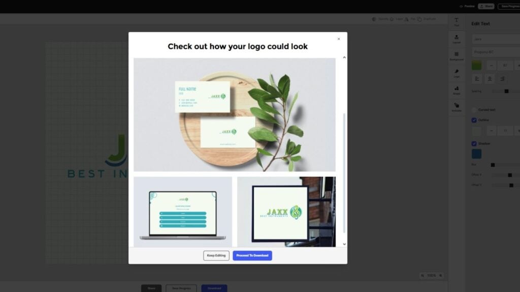 Превью логотипа на визитке и мерче