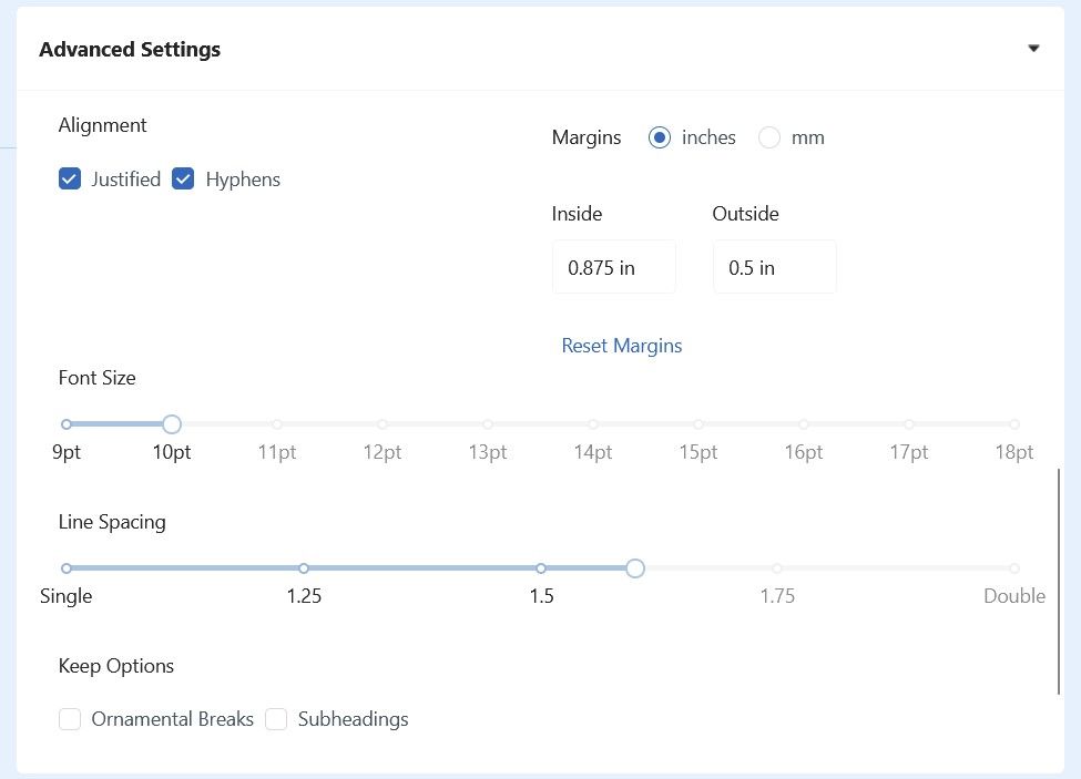 Расширенные настройки форматирования книг в Atticus
