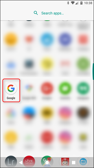 Скриншот списка приложений с приложением Google