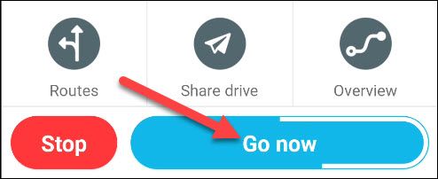 Экран начала навигации в приложении Waze: Go Now
