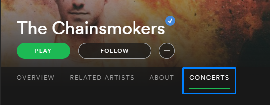 Вкладка Concerts на странице артиста в Spotify