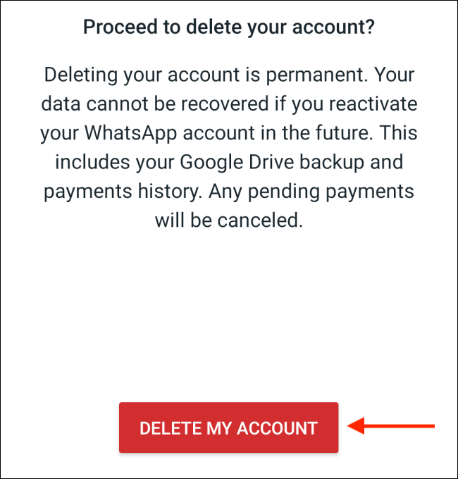 Подтвердите удаление аккаунта WhatsApp на Android