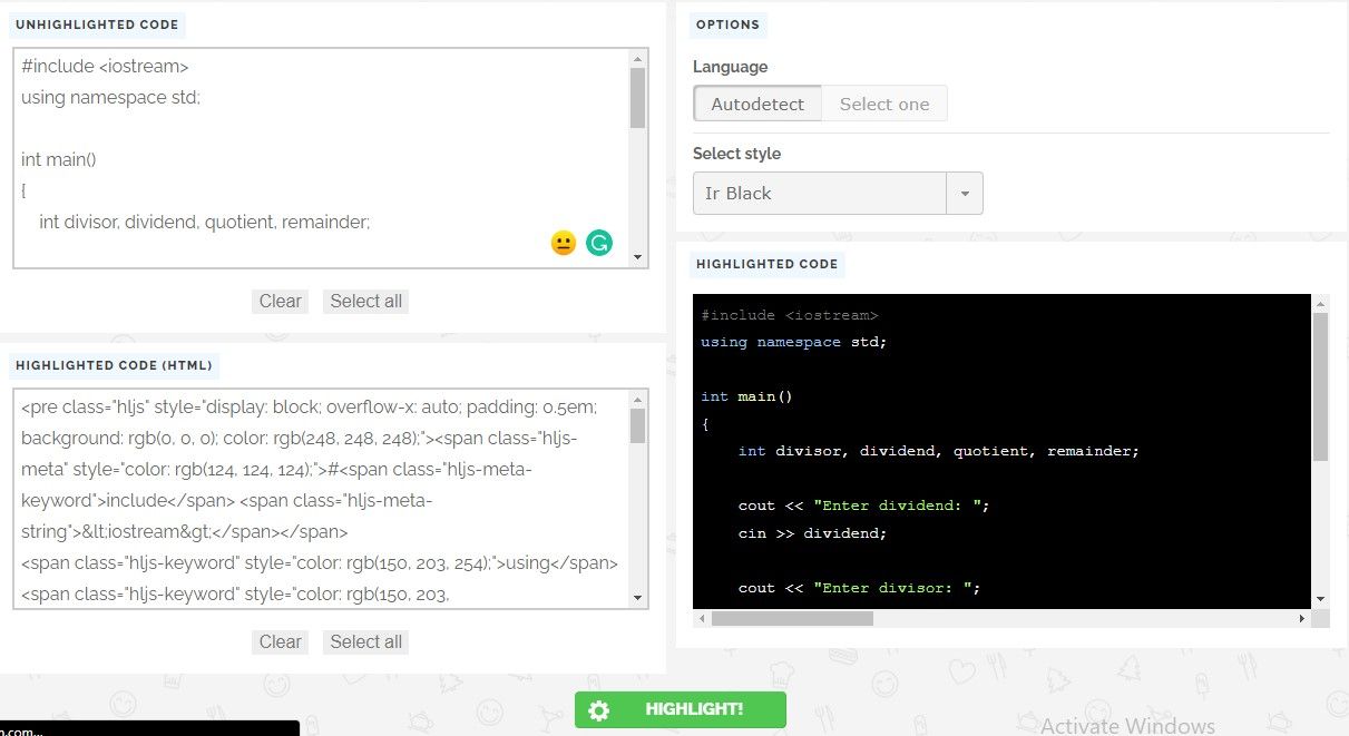 Подсветка блока кода в Syntax Highlighter