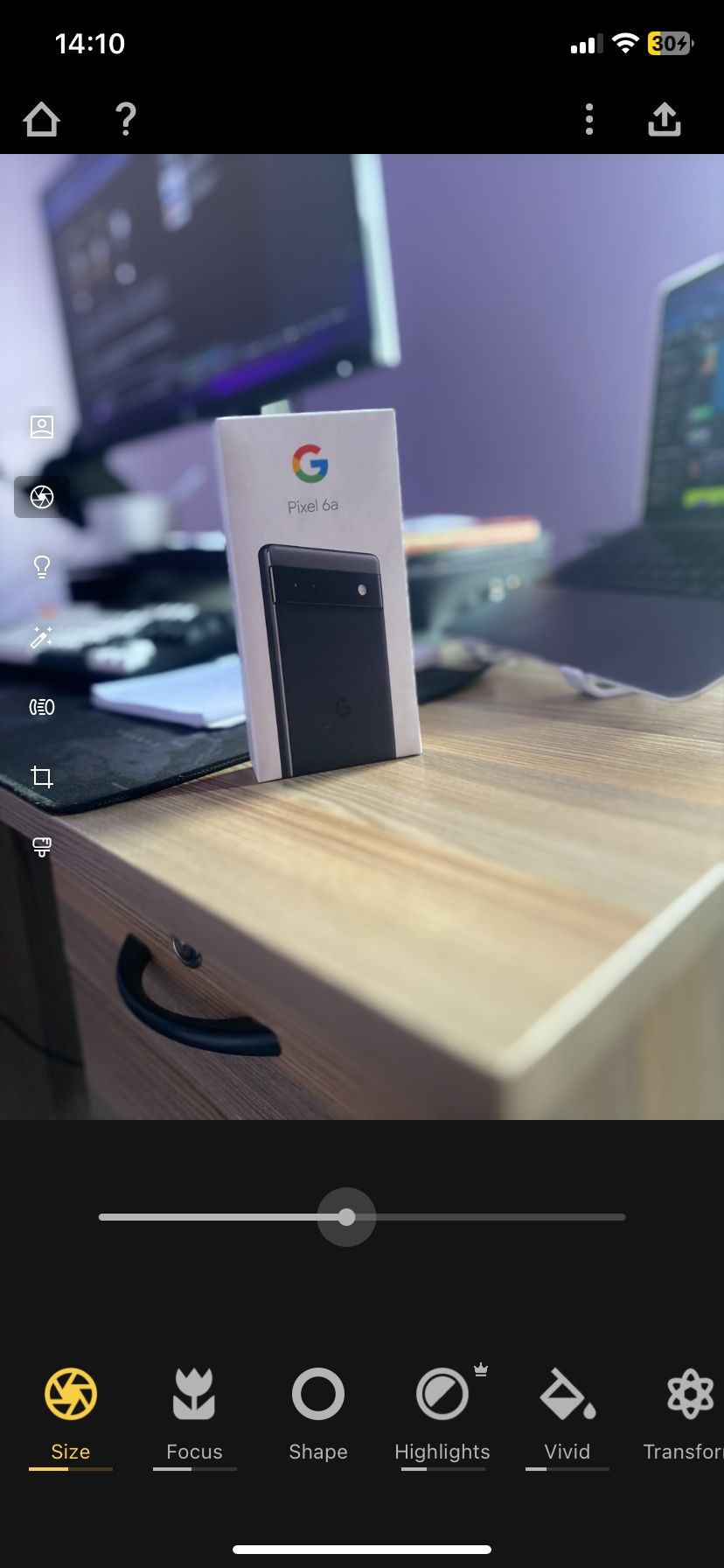 просмотр изображения в Focos с ползунком боке