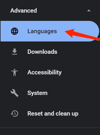 Настройки языков Chrome