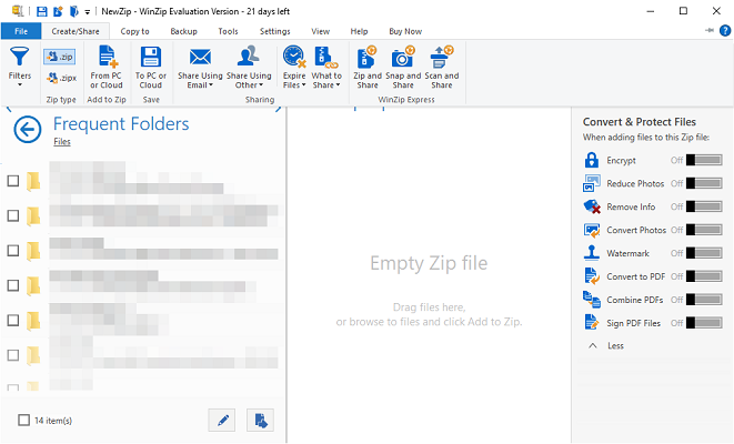 Скриншот интерфейса WinZip