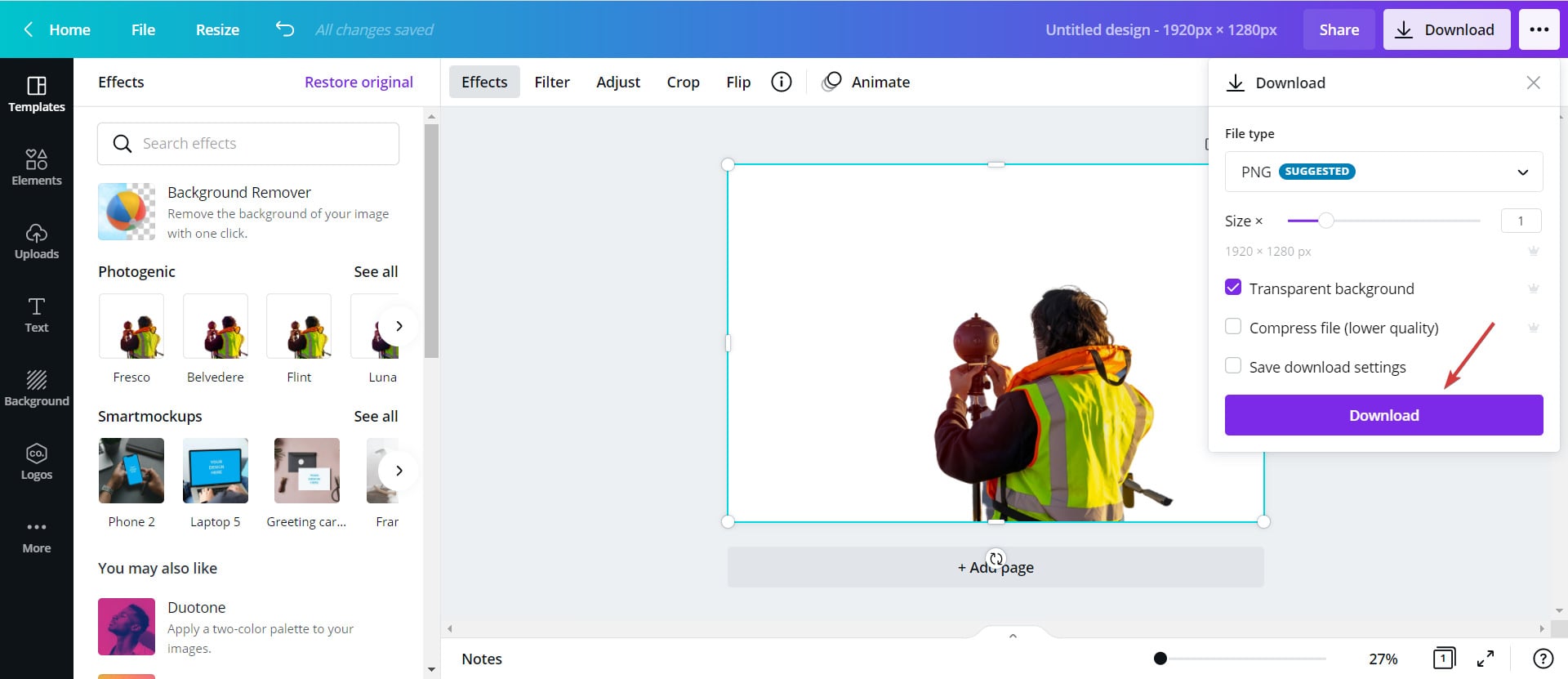 Завершение скачивания файла из Canva
