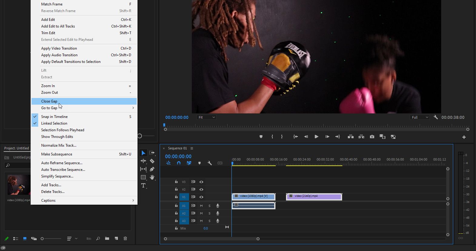 Инструмент Close Gap в Premiere Pro