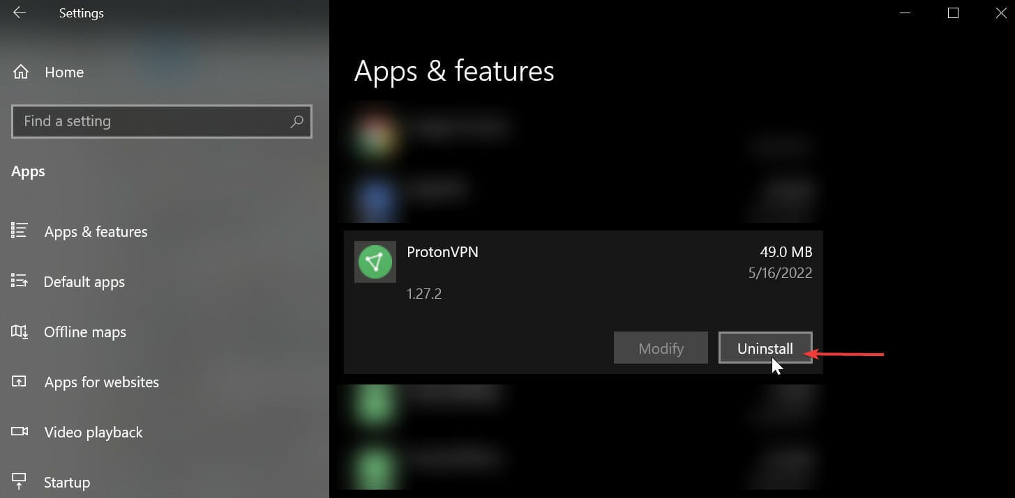 Удаление VPN