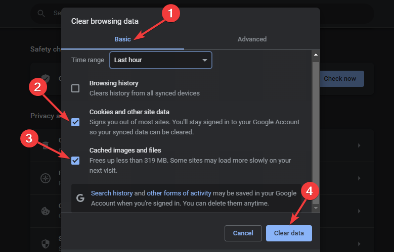 Очистка кеша и файлов cookie в Chrome